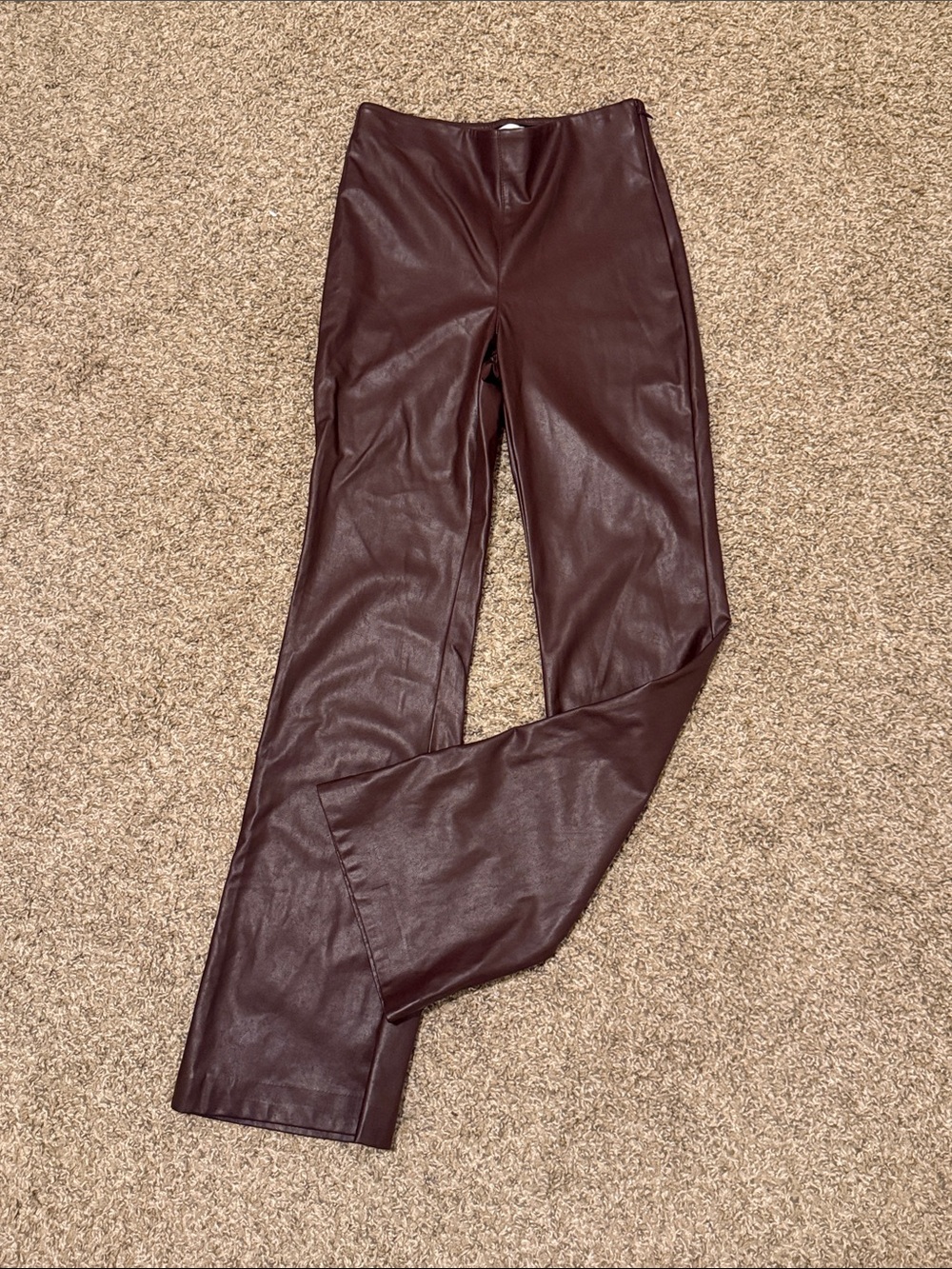 Aritzia Wilfred Soft Faux Leather Pull On Straight-Leg Pants Deep Burgundy Brown